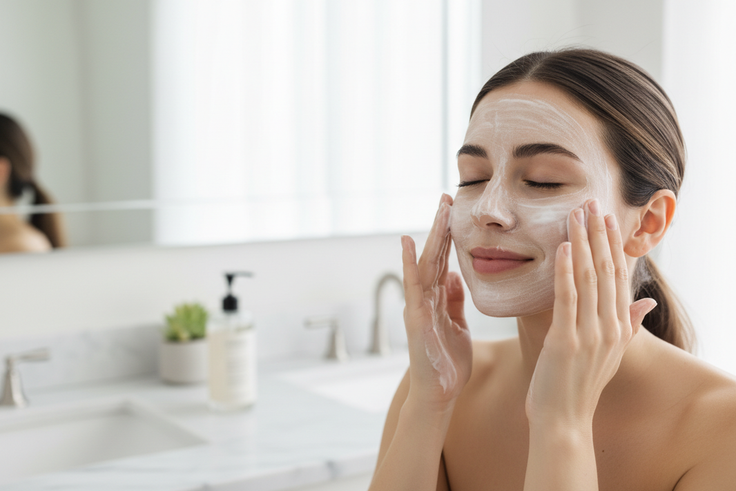Women applying Face Wash Cream on her face